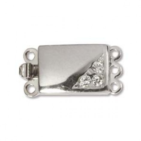18x9mm 3-strand Silver Plated Clasp with Crystal