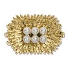21x30mm Beadsmith European Gold Plated 3-Strand Clasp w/6 Pearls - Each