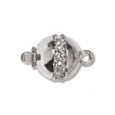 11mm European Rhodium Silver Ball Clasp with 12 Crystals - Each 11mm European Rhodium Silver Ball Clasp with 12 Crystals - Each