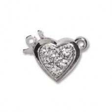 11x11mm 1-Strand European Silver Plated Heart Clasp w/Crystals - Each