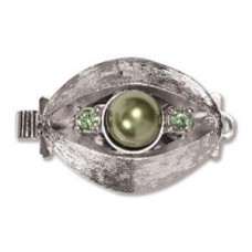 20x14mm 1-Strand Silver Plated European Clasp w-Green stones - Each