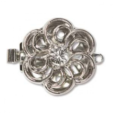 17.5mm Silver Plated 1-Strand Flower Clasp w/Crystal