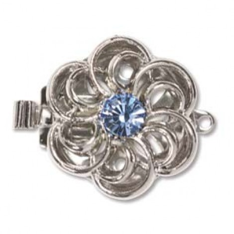 17.5mm 1-Strand Silver Flower Clasp w-Sapphire Crystal
