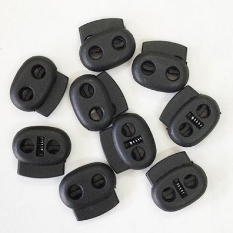 20x20x5mm Plastic Cord Lock Toggle Clips  - Black - Pack of 10