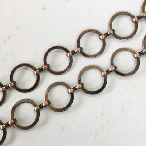 14mm Antique Copper Plated Flat Ring Chain