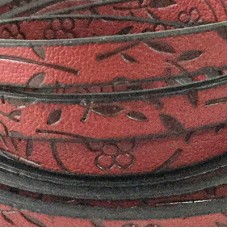 5x2mm Vegan Friendly PU Flat Embossed Flower Design Faux Leather - Red - 1.1m Strip