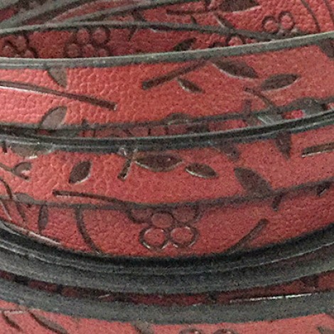 5x2mm Vegan Friendly PU Flat Embossed Flower Design Faux Leather - Red - 1.1m Strip