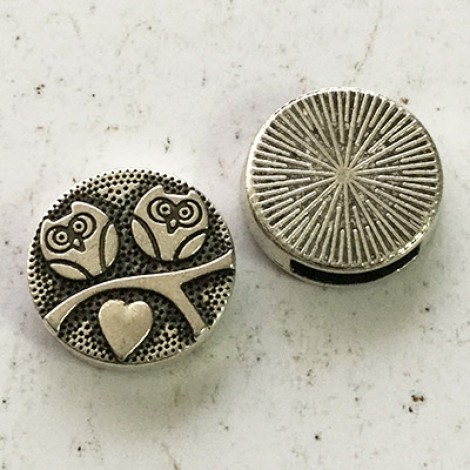 16mm (ID10x2mm) Ant Silver Owl Slider for Flat Leather
