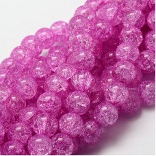 12mm Glass Crackle Beads - Magenta