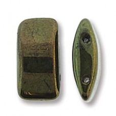 9x17mm Czech Glass 2-Hole Carrier Beads - Green/Red Luster