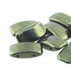 9x17mm Czech Glass 2-Hole Carrier Beads - Green/Red Luster - Per 15 beads