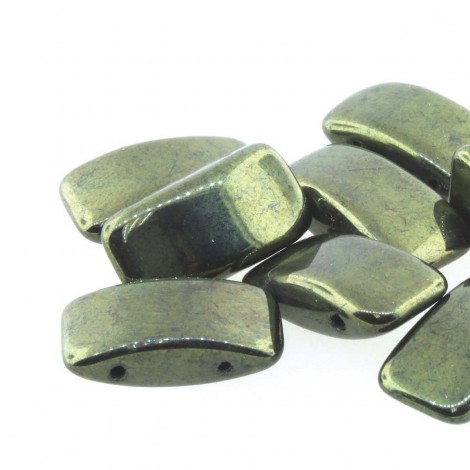 9x17mm Czech Glass 2-Hole Carrier Beads - Green/Red Luster - Per 15 beads 9x17mm Czech Glass 2-Hole Carrier Beads - Green/Red Luster - Per 15 beads