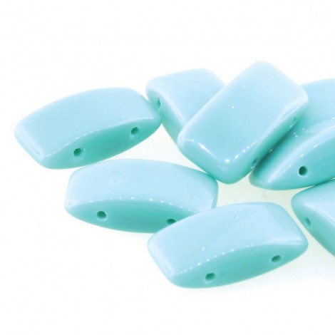 9x17mm Czech Glass 2-Hole Carrier Beads - Turquoise Green - Per 15 beads