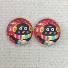 12mm Art Glass Backed Cabochons  - Happy Christmas Design 2 - Per Pair