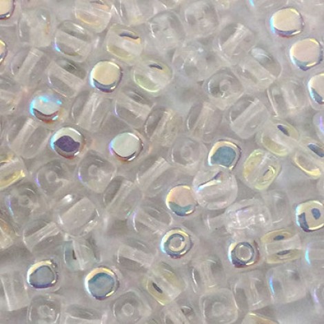 4mm Crystal AB Czech Glass Cubes - Pack of 50