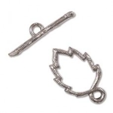 20x13mm Leaf Toggle & Bar Set - Antique Silver Pewter - Each