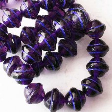 10x12mm Czech Saturn Cut Beads - Purple with Etched Finish & Purple Wash