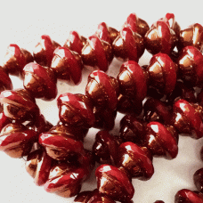 8x10mm Czech Saturn Cut Beads - Ruby Red & Ladybug Red with Bronze Finish