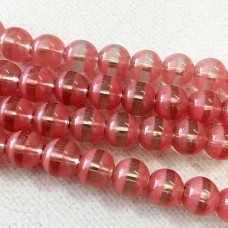 8mm Rose/Clear Striped Silver Lined Beads - Strand
