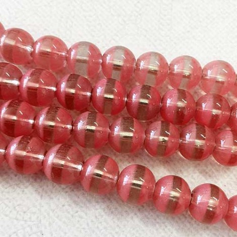8mm Rose/Clear Striped Silver Lined Beads - Strand 8mm Rose/Clear Striped Silver Lined Beads - Strand