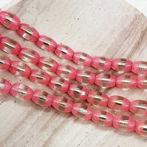 8x5mm Lt Pink/Clear Striped Silver Lined Oval Beads - Strand 8x5mm Lt Pink/Clear Striped Silver Lined Oval Beads - Strand
