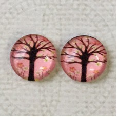 12mm Art Glass Backed Cabochons - Tree Series 7 - Pack of 2 pair