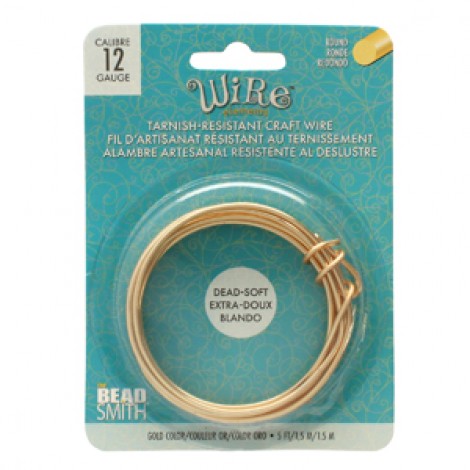 12ga Beadsmith Wire Elements Anti-Tarnish Craft Wire - Gold - 1.52m