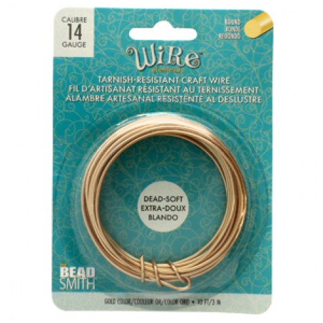 14ga Beadsmith Wire Elements Dead Soft Anti-Tarnish Craft Wire - Gold - 3.05m