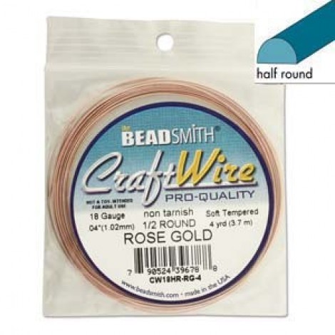 18ga Half Round Beadsmith Craft Wire - Rose Gold - 4yd