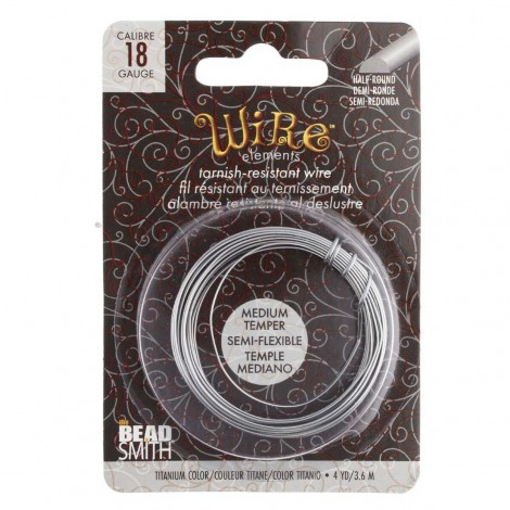 18ga Beadsmith Wire Elements Anti-Tarnish Half-Round Wire - Titanium Colour - 4yd (3.65m) 18ga Beadsmith Wire Elements Anti-Tarnish Half-Round Wire - Titanium Colour - 4yd (3.65m)