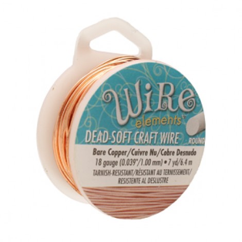18ga Beadsmith Wire Elements Dead Soft Wire - Bare Copper - 7yd (6.4m)