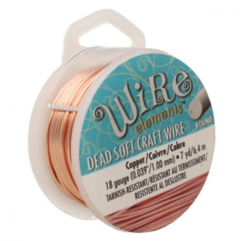 18ga Beadsmith Wire Elements Anti-Tarnish Dead Soft Craft Wire - Natural Copper - 7yd (6.4m)
