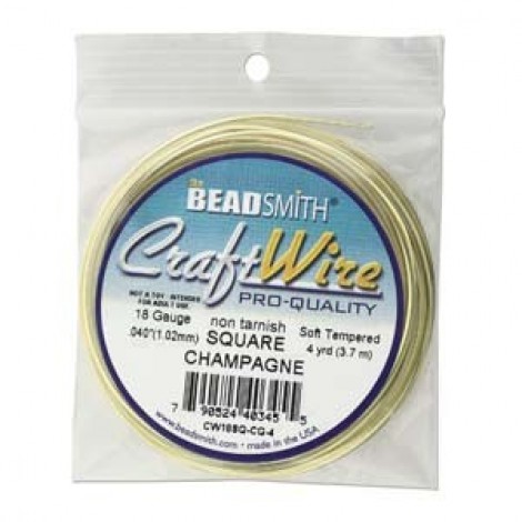18ga Beadsmith Wire Elements Square Craft Wire- Champagne Gold