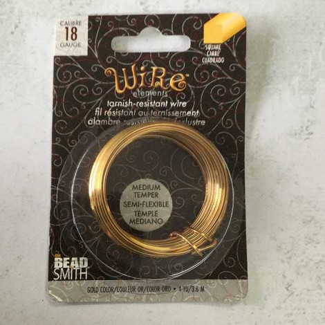 18ga Square Beadsmith Medium Temper Anti-Tarnish Gold Craft Wire