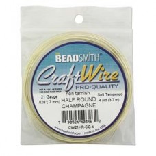 21ga Beadsmith Wire Elements Anti-Tarnish Dead Soft Half-Round Wire - Champagne Gold - 4yd