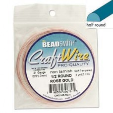 21ga Half Round Beadsmith Craft Wire - Rose Gold - 4yd