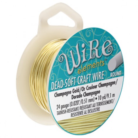 24ga Beadsmith Wire Elements Anti-Tarnish Dead Soft Round Craft Wire - Champagne Gold