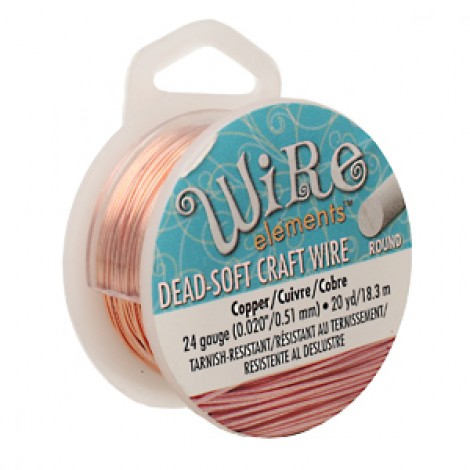 24ga Beadsmith Wire Elements Dead Soft Anti-Tarnish Craft Wire - Natural Copper - 20yd