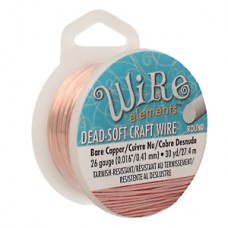 26ga Beadsmith Wire Elements Dead Soft Craft Wire - Bare Copper - 30yd