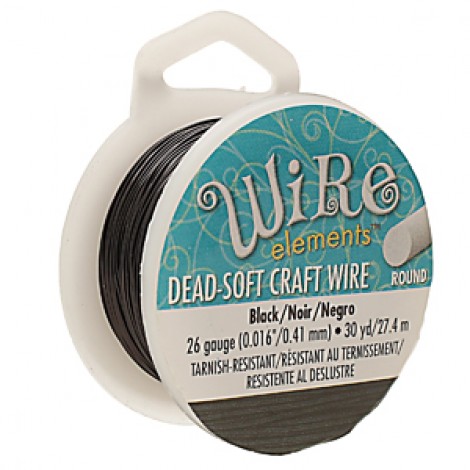 26ga Beadsmith Wire Elements Dead Soft Craft Wire - Black - 30yd
