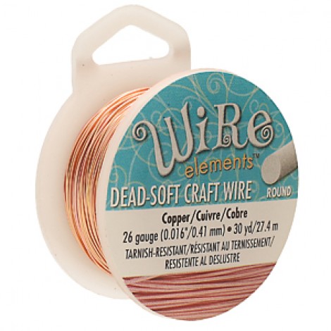 26ga Beadsmith Wire Elements Dead Soft Anti-Tarnish Craft Wire - Natural Copper - 30yd (27.4m)