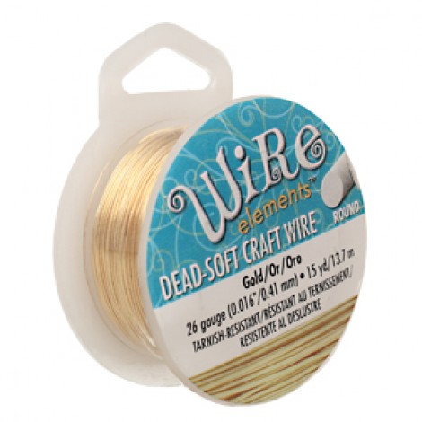 26ga Beadsmith Wire Elements Dead Soft Anti-Tarnish Craft Wire  - Gold - 15yd (13.7m)