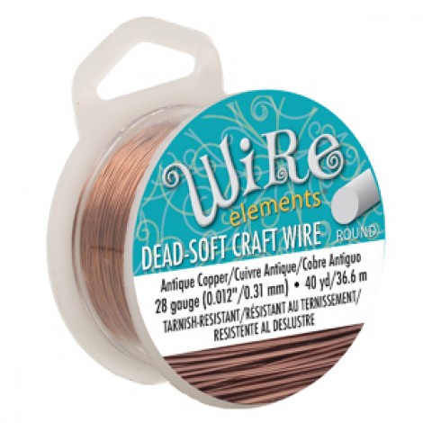 28ga Beadsmith Wire Elements Dead Soft Anti-Tarnish Craft Wire - Antique Copper -40yd (36.5m)