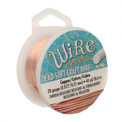 28ga Beadsmith Wire Elements Dead Soft Anti-Tarnish Craft Wire - Natural Copper - 40yd (36.5m)