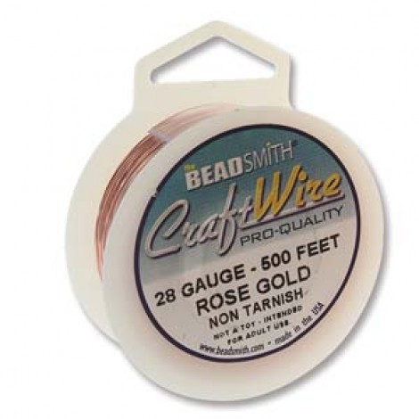 28ga Beadsmith Wire Elements Anti-Tarnish Rose Gold Craft Wire - 1/4lb Spool