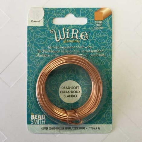18ga Square Beadsmith Soft Temper Anti-Tarnish Copper Craft Wire