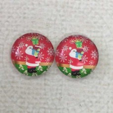 12mm Art Glass Backed Cabochons  - Red Christmas Design 5 - Per Pair