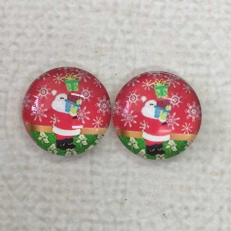 12mm Art Glass Backed Cabochons  - Red Christmas Design 5