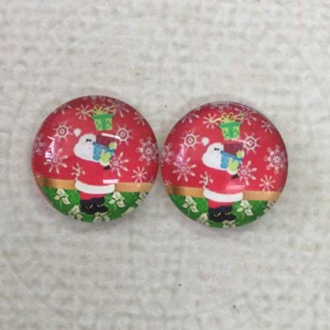 12mm Art Glass Backed Cabochons - Red Christmas Design 5 - Per Pair 12mm Art Glass Backed Cabochons - Red Christmas Design 5 - Per Pair