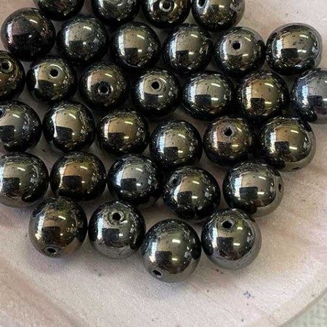 10mm Czech Round Glass Beads - Brown Iris - Pack of 14